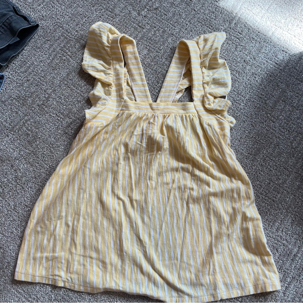 LC Lauren Conrad Yellow & White Striped Ruffle Strap Dress